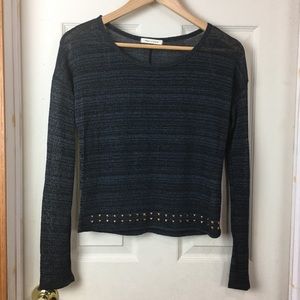 NWOT Tea n Rose navy sweater w/ embellishments; S